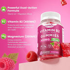 Vitamin B2 Gummies Riboflavin 400mg Supplement with Magnesium for Kids & Adults B2 Gummies for Nervous System Support & Skin Health, Sugar-Free, Raspberry Flavor, 60 Count