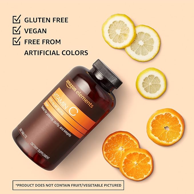 Amazon Elements Vitamin C 1000mg, Supports Healthy Immune System, Vegan,10 Month Supply,300 Tablets(Pack of 4)