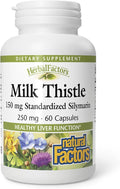 Natural Factors HerbalFactors Milk Thistle - Daily Supplement for Liver Health - Silymarin-Rich Herbal Extract - Healthy Liver Function - Gluten-Free, Dairy-Free & Non-GMO - 60 Capsules (60 Servings)