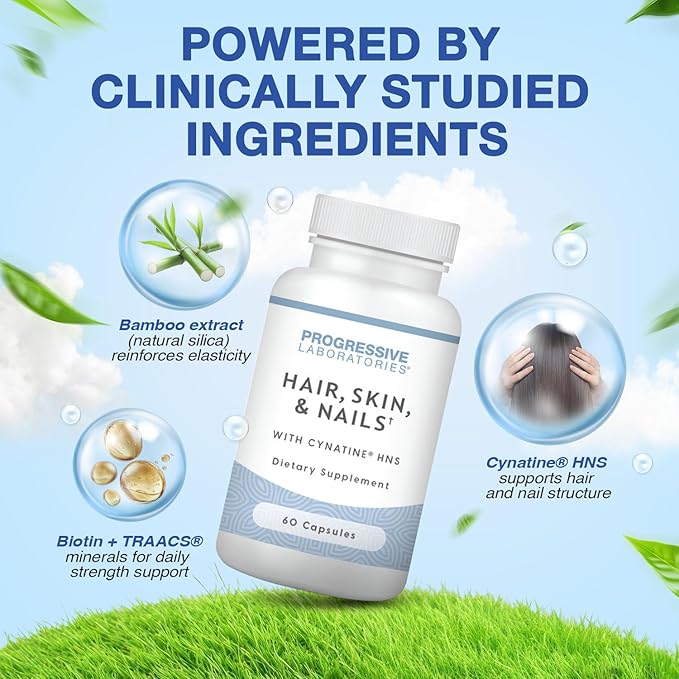 Hair, Skin & Nails Supplement – Dietary Supplements with Keratin (Cynatine HNS), Bamboo Silica, Biotin & TRAACS Minerals – Supports Strong Hair, Smooth Skin & Resilient Nails – 60 Vegetable Capsules