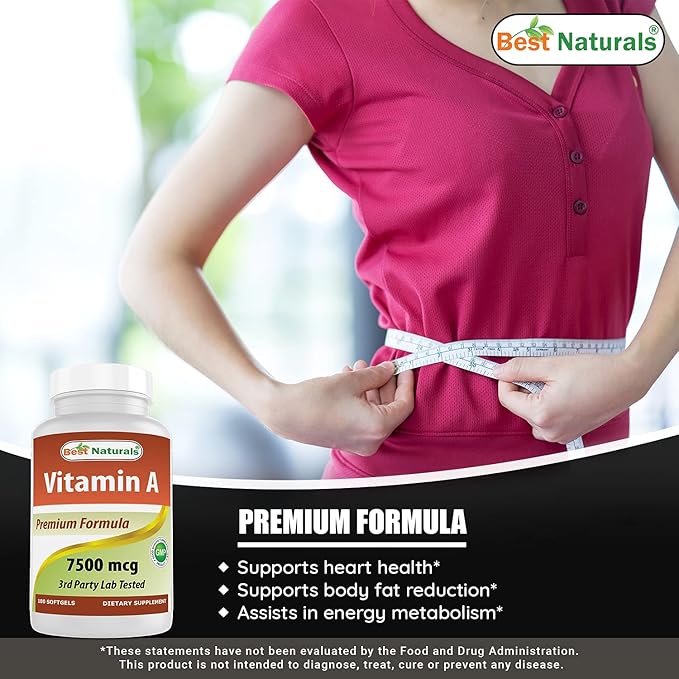 Best Naturals Vitamin A 25000 IU (7500 mcg), Non-GMO Formula Supports Healthy Vision & Immune System and Healthy Growth & Reproduction, 180 Softgels (180 Count (Pack of 2))