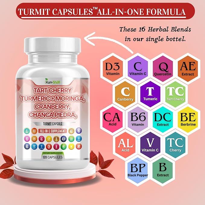 Tart Cherry Extract Capsules 20,000mg with Turmeric 8000mg Moringa 4000mg Cranberry 2000mg Chanca Piedra Celery Quercetin ACV Pomegranate L Selenomethionine - Uric Levels - 120 Ct