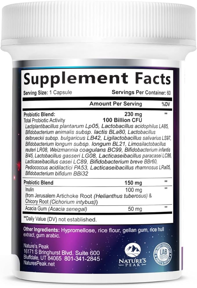 Probiotics for Digestive Gut Health - 100 Billion CFU Per Capsule, 16 Premium Strains & Prebiotics - Best Probiotics for Women & Men, Occasional Constipation, Gas, Immune Health Support - 60 Capsules