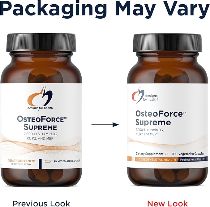 Designs for Health OsteoForce Supreme - Premium Bone Support Supplement with Basic Milk Protein (MBP) - Calcium Malate, Magnesium, Zinc Chelate, 2000 IU Vitamin D, VIT K - Non-GMO (180 Capsules)