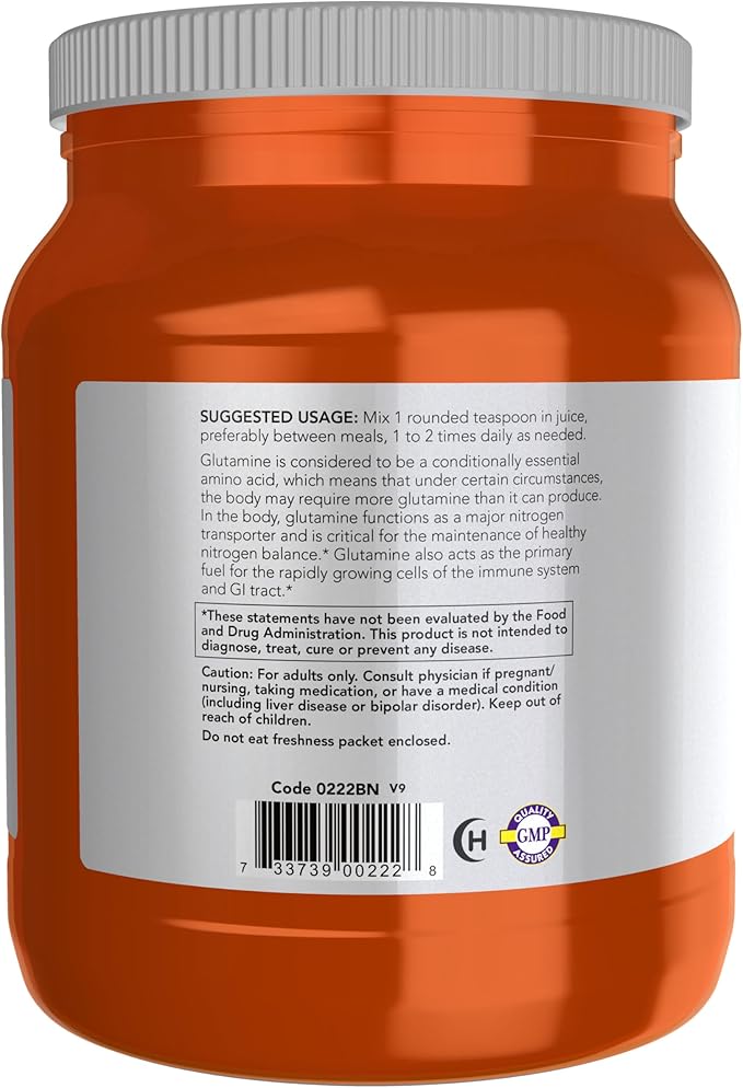 NOW Foods Sports Nutrition, L-Glutamine Pure Powder, Nitrogen Transporter*, Amino Acid, 35.3-Ounce