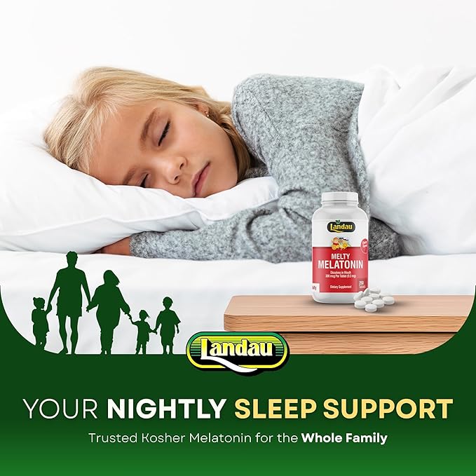 LANDAU 0.3mg-300 mcg Melty Melatonin for Kids & Adults – Easy-to-Take, Fast-Dissolving, Helps You Fall Asleep Faster – Kosher, Made in The USA – 250 Tablets, Cherry Flavor