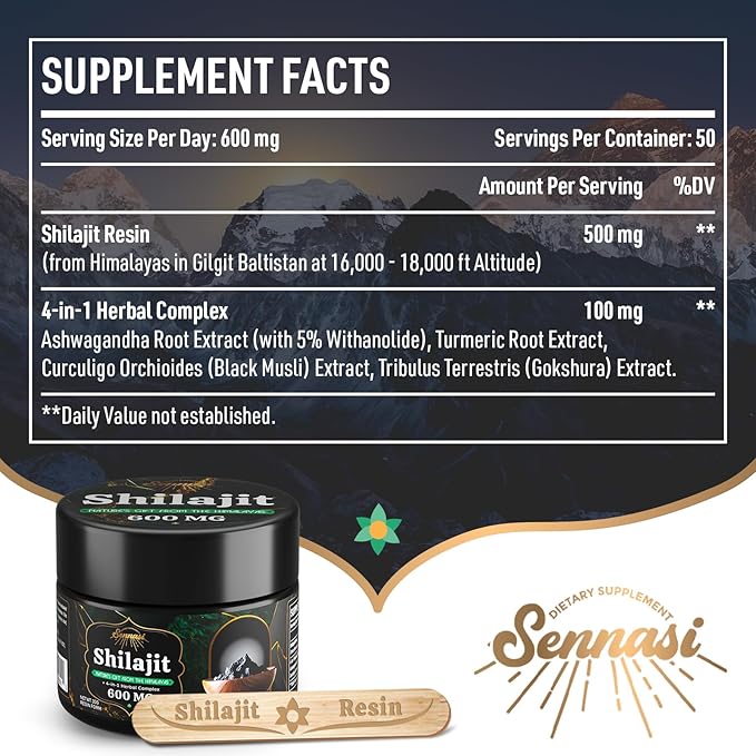 600 MG Shilajit Resin - Shilajit Supplement with Fulvic Acid & 85+ Trace Minerals for Energy, Immunity, Brain Power, 30 Grams