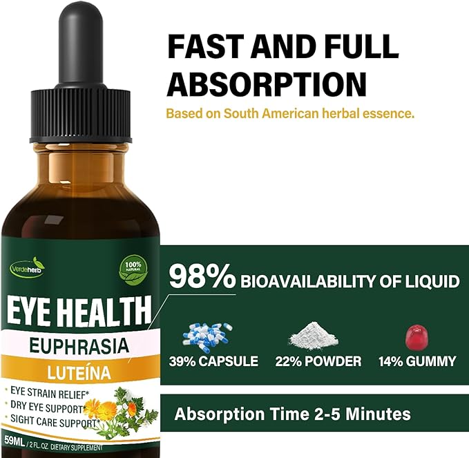 Herbal Liquid Drops, Natural Eyebright Herb Extract Support Eye Strain Relief, Dry Eye & Sight Care Support. 4oz-Original