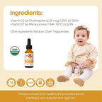 Organic Liquid Vitamin D3 with K2 by Dr. Ana Maria Temple | Supports Strong Bones and Immune Health | USDA Certified Organic | Olive Oil Base for Enhanced Absorption | 1 Fl Oz