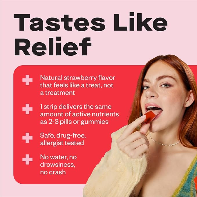 Wizard Wellness Multi-Benefit Oral Strips | Orally Disintegrating Allergy Strips for Sinus Clarity, Brain Fog & Puffiness | with Quercetin, NAC & Probiotics | Drug-Free | Strawberry Flavor | 30 Strips