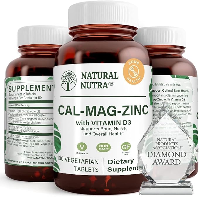 Natural Nutra Calcium Magnesium Zinc with Vitamin D3 - CMZ Supplement | Bone Strength, Immune Support, Muscle & Nerve Health - Cal-Mag Zinc Supplement - Digestion Support - 100 Tablets (Pack of 3)