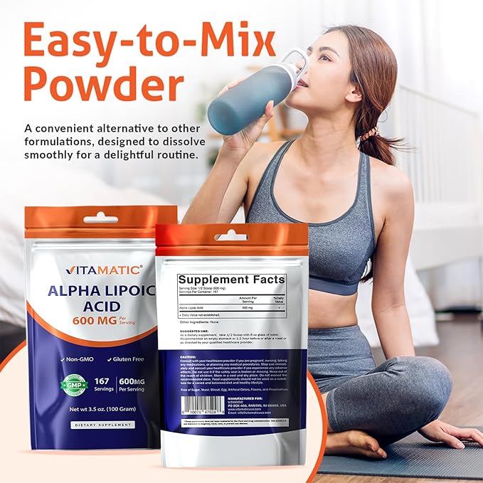 Vitamatic Pure Alpha Lipoic Acid (ALA) 600mg Per Serving - 167 Servings - Non-GMO & Gluten Free