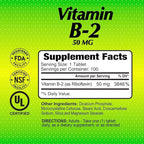 ALFA VITAMINS Vitamin B2 (Riboflavin) 50mg Supplement, Supports Energy Production, Skin, Eyes & Cognitive Health, Non GMO, Gluten Free, Dietary Supplement for Daily Health and Well-Being 100 Tablets