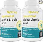 Liposomal Alpha Lipoic Acid 1400mg Softgels, ALA Supplement with L-Carnitine 1000mg, Ubiquinol (Active CoQ10) 100mg and Vitamin E 10mg for Antioxidants, Nerve & Energy, 120 Softgels
