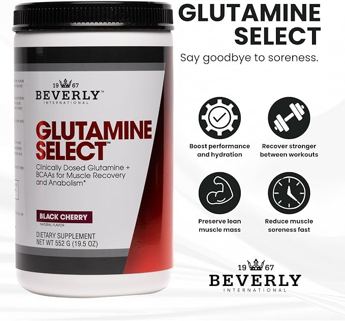 Beverly International Glutamine Select, 60 Servings. Clinically Dosed L-Glutamine and Amino Acid Formula for Lean Muscle and Recovery. Sugar-Free Powder. BCAA’s.