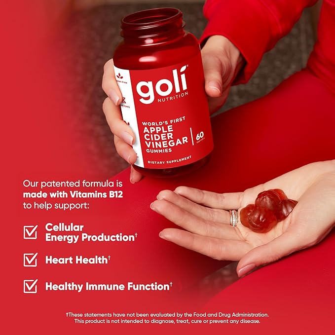 Goli Apple Cider Vinegar Gummies - Worlds First ACV Gummy with Vitamin B12, Beetroot & Pomegranate - Vegan, Non-GMO, Gluten-Free, 180 Count (3 Pack)