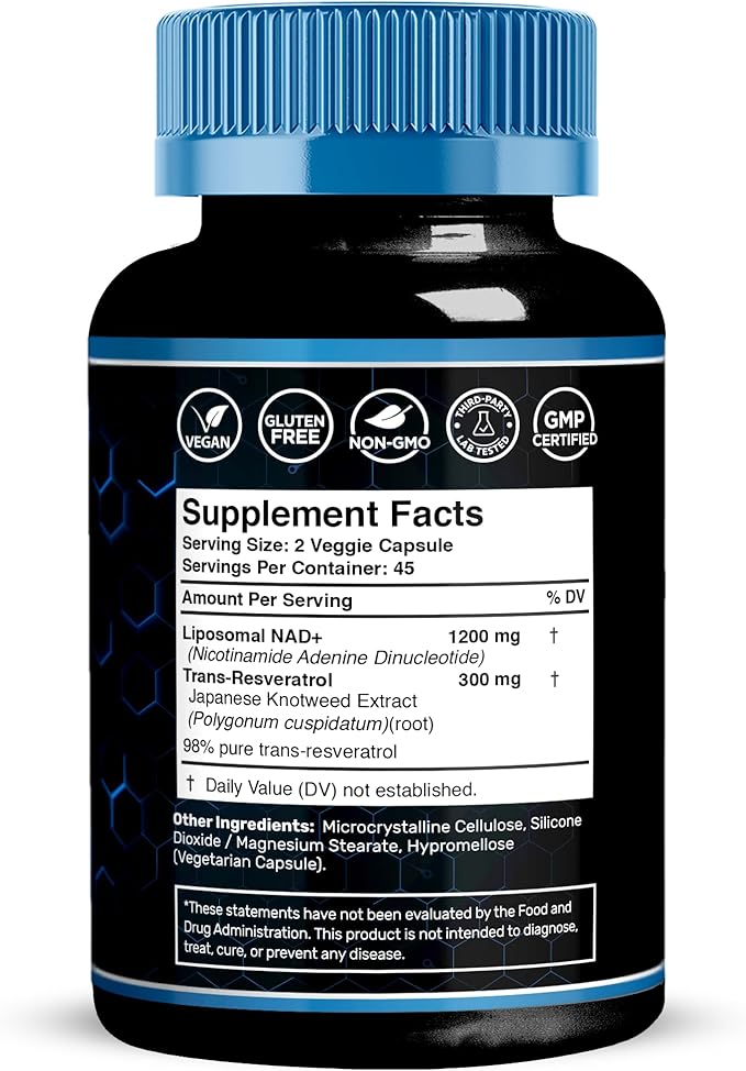 WELLNESS LABSRX Liposomal NAD Supplement, 1500mg - USA Made, NAD Resveratrol Supplement for Women and Men, NAD+ Support Cellular Health, Energy & Anti Aging - 3 Pack