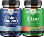 Bundle of Eye Health Supplement for Adults - Lutein 20mg Per Serving for Vision Dry Eyes and Blue Light Protection with Beta Carotene and Zinc 50mg Immune Support to Enhance Hair Skin and Nails