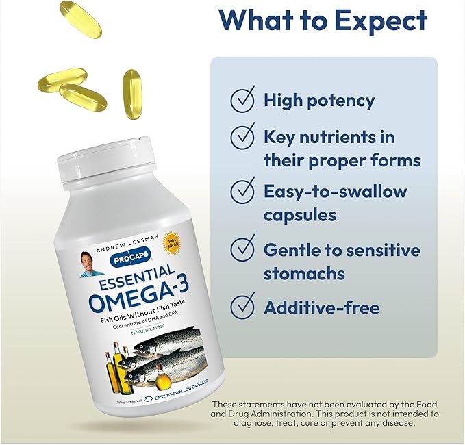 ANDREW LESSMAN Essential Omega-3 Mint - 360 Softgels - Ultra-Pure, High Potency Omega-3 Oils. High DHA, No Stomach Upset, No Contaminants, No Mercury. Small Easy to Swallow Softgels