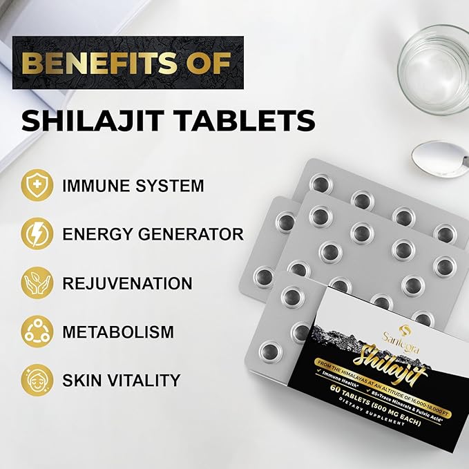 30,000 MG Shilajit Tablets, 100% Shilajit Pure Tablets for Women & Men, Himalayan Organic, Fulvic Acid & 85+ Trace Minerals, Resin Supplement for Energy and Immune System, 120 Counts
