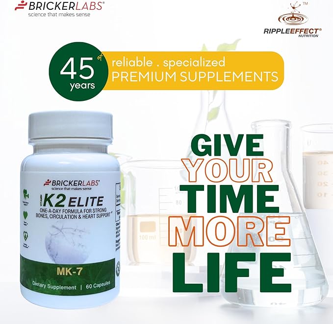 Bricker Labs K2 Elite Vitamin K2 MK-7 Supplement 160mcg, Supports Bone & Heart Health, Calcium Absorption & Circulation – Non-GMO – 60 Capsules