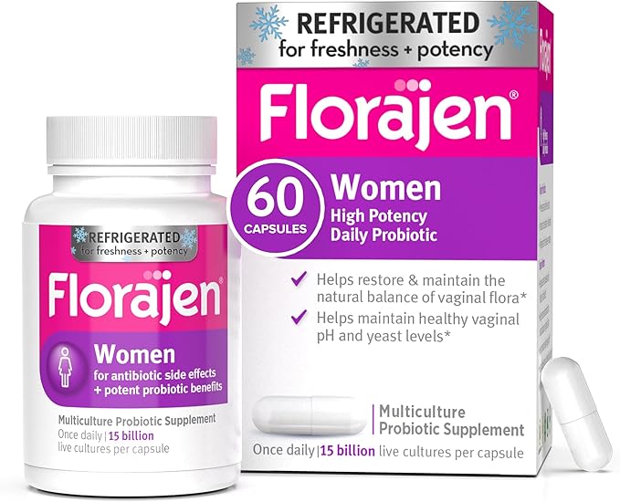 Florajen Women’s Vaginal Probiotic - Gut Health, Vaginal pH Balance, & Constipation Relief - Multi-Strain Formula with Lactobacillus - Refrigerated for Potency - 60 Capsules