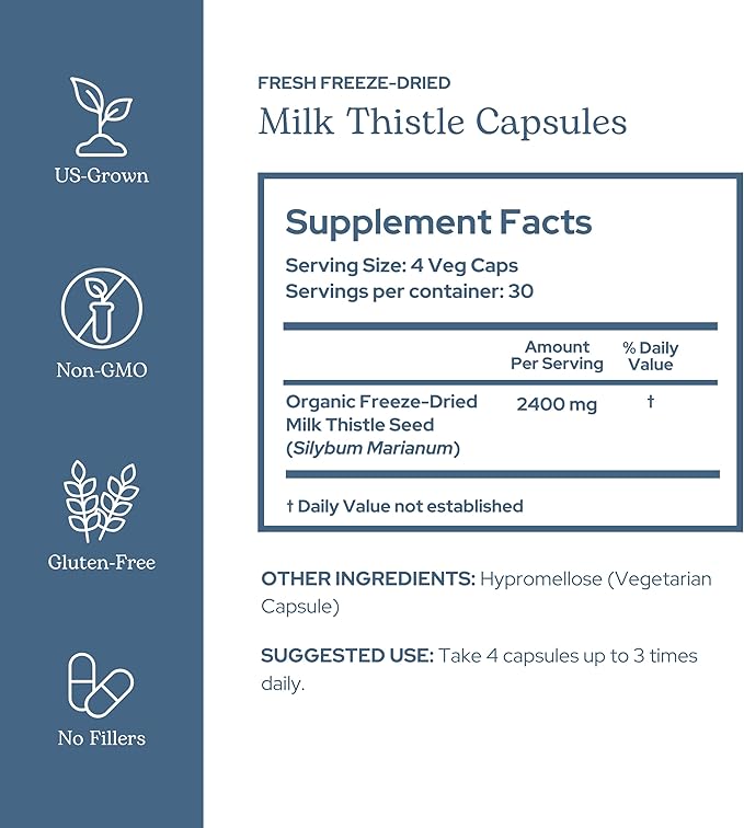 Eclectic Herb - Premium Freeze Dried Milk Thistle Capsules | Silymarin Supplement | Liver Support, Detox, Cleanse + Maintain | Vegan, Natural, Non-GMO, Gluten Free (120 CT | 600 mg)