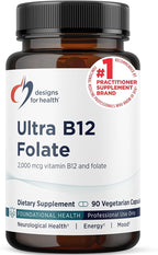 Designs for Health Ultra Methylated B12 + Methyl Folate - Vitamin B12 Methylcobalamin and Folate Supplement, Adenosylcobalamin & 5-MTHF for Nerve, Cellular Energy + Methylation Support (90 Capsules)