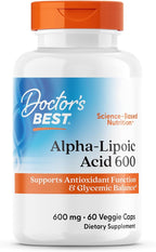 Doctor's Best Alpha Lipoic Acid Supplement 600mg - Alpha-Lipoic Acid Caps for Men & Women, ALA Antioxidant Support for Nerve Health, Aids in Cellular Function, Non GMO, Gluten Free - 60 Veg Capsules