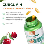 JulyDeer Curcumin Turmeric 95% with Celery Seed, Sour Cherry, Frankincense Extract, Glucosamine 5 in 1 Formula 95% Curcuminoid Natural Antioxidant Supplements Support to Joints and Immune Health