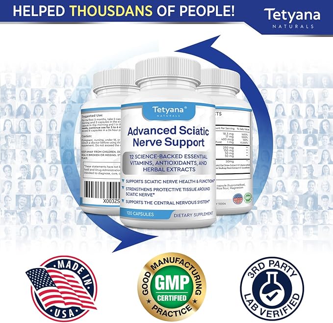 Advanced Sciatic Nerve Support Relief: Alpha Lipoic Acid Vitamin, Benfotiamine - 12 in 1 Sciatica Supplements - 120 Capsules- 30-60 Supply- Made in USA