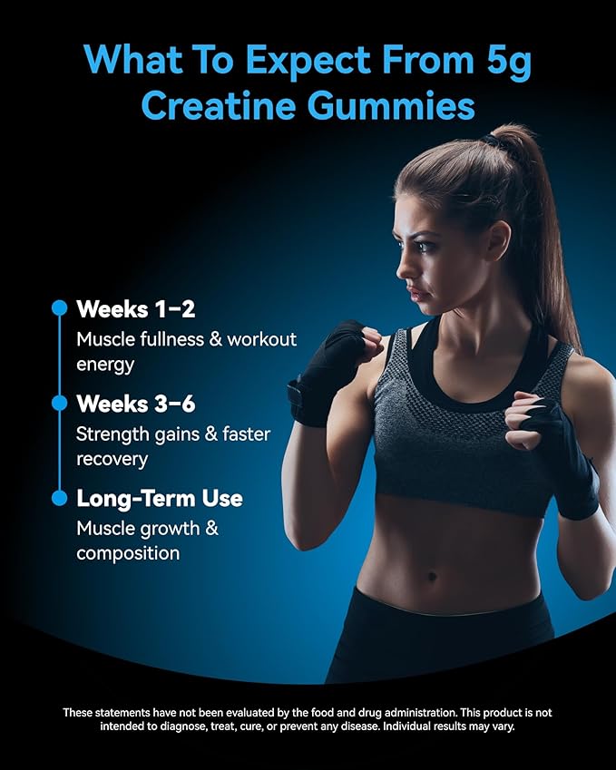 Creatine Gummies for Women & Men - 5000mg Pure Creatine Monohydrate Chewables - Sugar Free Pre Workout Gummies for Muscle Growth & Recovery - Vegan, Blueberry, 120 Count (30 Servings)