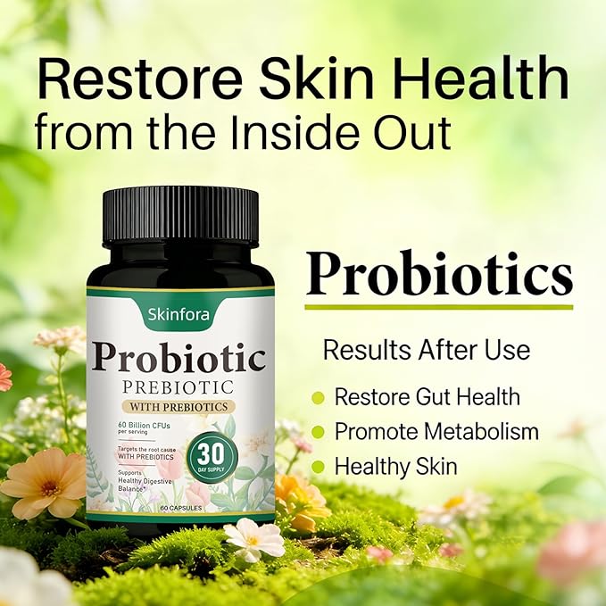 Skin Probiotics Gut-Skin Care Routine Supplement Face Probiotics, Non-GMO, Vegan - 60 Capsules