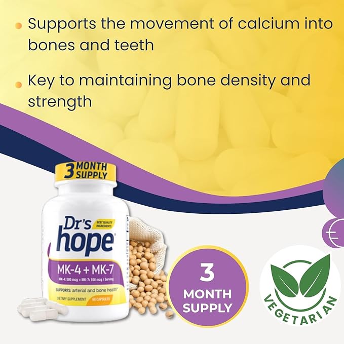 Natural Vitamin K2 MK4 & MK7 | 600 Mcg High Potency Dual Action for Bone Strength & Heart Health - Made in USA Backed by 30+ Years - Kosher & cGMP Certified, Non-GMO - 3 Month Supply
