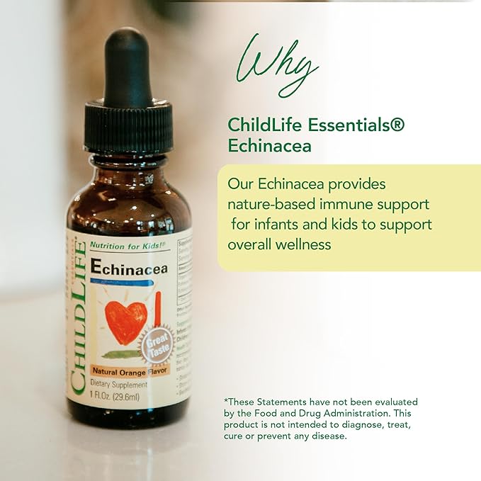CHILDLIFE ESSENTIALS Echinacea for Kids - Kids Echinacea Drops, Liquid Tincture, Alcohol Free Supplement for Babies, Toddlers, Children - Natural Orange, 1 Fl Oz (Pack of 3)