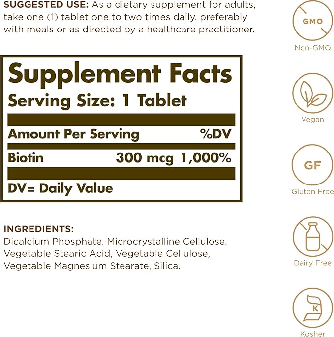 Biotin 300mcg Solgar 100 Tabs