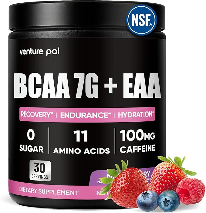 Sugar Free 7g BCAA + EAA Powder | Supports Muscle Recovery, Growth, Strength & Endurance – 9 Essential Amino Acids with L-Glutamine, Caffeine, Vitamin & Electrolyte for Energy & Hydration, Gluten Free