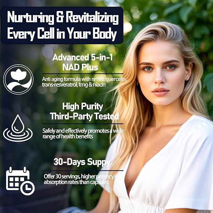 NAD Supplements for Women & Men, Liposomal NAD Nicotinamide Riboside Resveratrol 900mg w. B3 Vitamin Quercetin TMG, Liquid Resveratrol NAD Plus Supplement for Anti-Aging Energy Focus Longevity