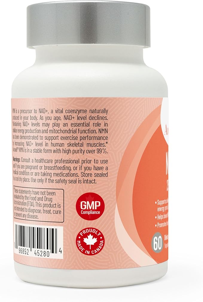 Arcwell NMN (Nicotinamide Mononucleotide) 250 mg per Capsule | NAD+ Boost Supplement | 99% Ultra Pure NMN | Supports Cellular Health & Energy Production (60 Veggie Caps)