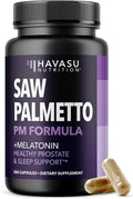Saw Palmetto PM for Men with Melatonin 3mg - Night Time Prostate Health Supplement for Bladder and Sleep Support - Reduce Urinary Frequency - 200 Count - Vegan, Non-GMO Capsules - Over 6 Month Supply