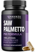 Saw Palmetto PM for Men with Melatonin 3mg - Night Time Prostate Health Supplement for Bladder and Sleep Support - Reduce Urinary Frequency - 200 Count - Vegan, Non-GMO Capsules - Over 6 Month Supply