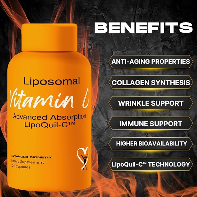 Liposomal Vitamin C Supplement | LipoQuil-C™ Enhanced Absorption Technology | 120 Capsules 1000mg High Dose Fat Soluble Vita C | Immune Support Collagen Support