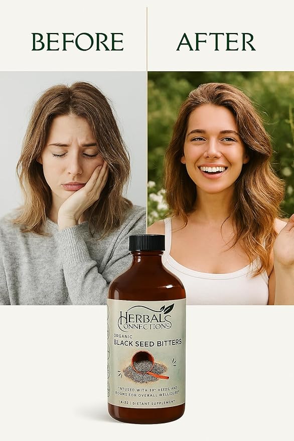 Organic Black Seed Bitters with Maca and Honey - Infused with 20+ Herbs and Roots - Vegan and Gluten-Free 16 Ounces