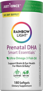 Rainbow Light Prenatal DHA Vitamins for Women | 180 Softgels | Ultra Omega 3 Fish Oil (EPA & DHA) | Supports Brain & Eye Health for Mom and Baby | for Pregnancy & Nursing