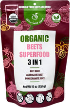 Cherie Sweet Heart USDA Organic Beets Superfood Powder, 3-in-1 Nitric Oxide, Support Healthy Blood Pressure and Blood Circulation, 454g, 16 oz Pouch