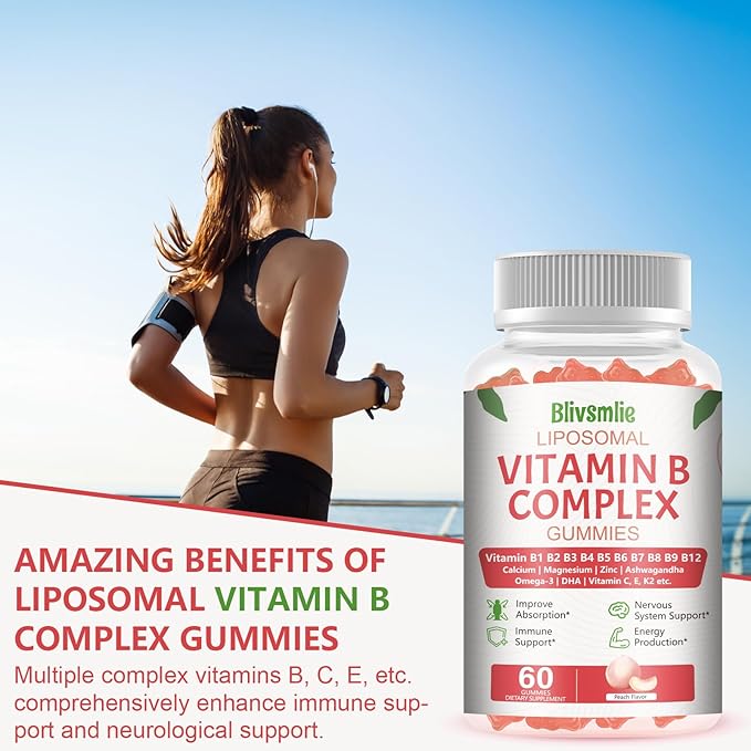 2 Pack 33-in-1 Liposomal Vitamin B Complex Gummies -B1, B2, B3, B4, B5, B6, B7, B8, B9,B12 | Vitamin C, D3,K2|Calcium,Magnesiun,Zinc etc.for Energy, Brain,Immune,Skin Support &Heart Support
