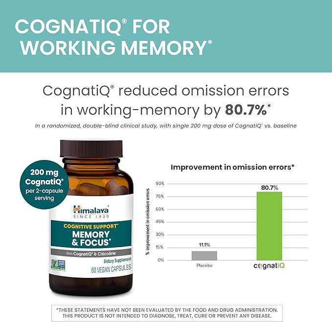 Himalaya Memory & Focus Herbal Supplement - Supports Cognitive Function, Attention, Vegan - 60 Capsules