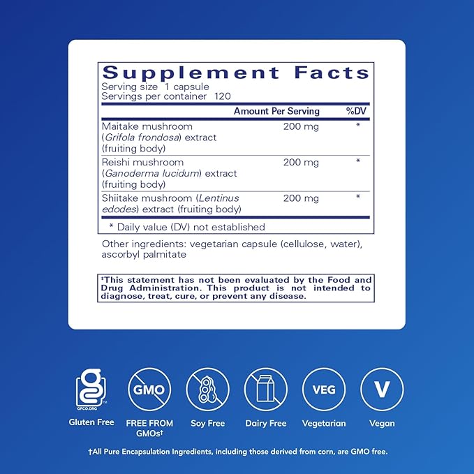 Pure Encapsulations M/R/S Mushroom Formula | Hypoallergenic Supplement Promotes Immune Health and Provides Broad-Spectrum Physiological Support* | Shiitake, Reishi & Maitake | 120 Capsules