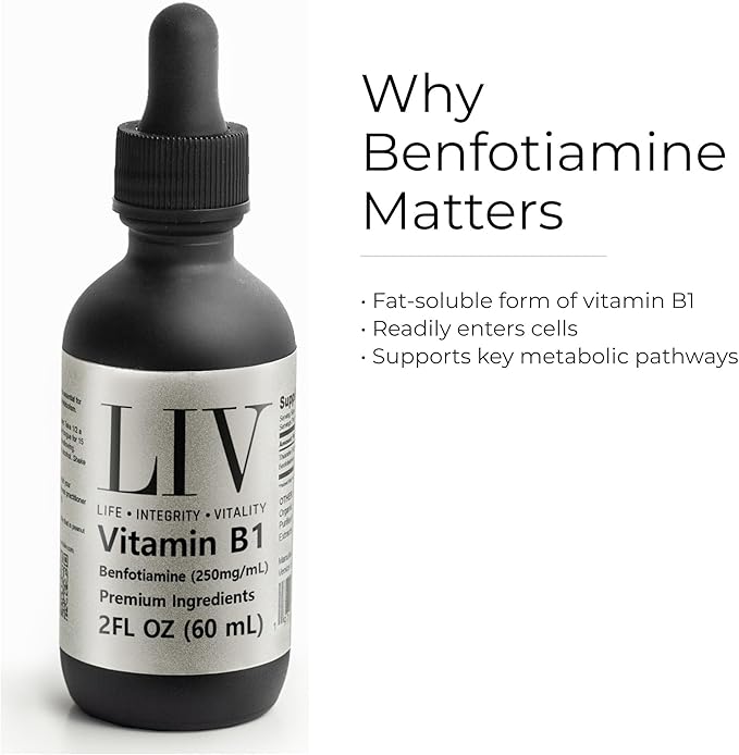 LIV Vitamin B1 Liquid – Thiamine & Benfotiamine Supplement for Glucose Metabolism & Nerve Support – Fast-Absorbing Liquid Drops – 60 mL