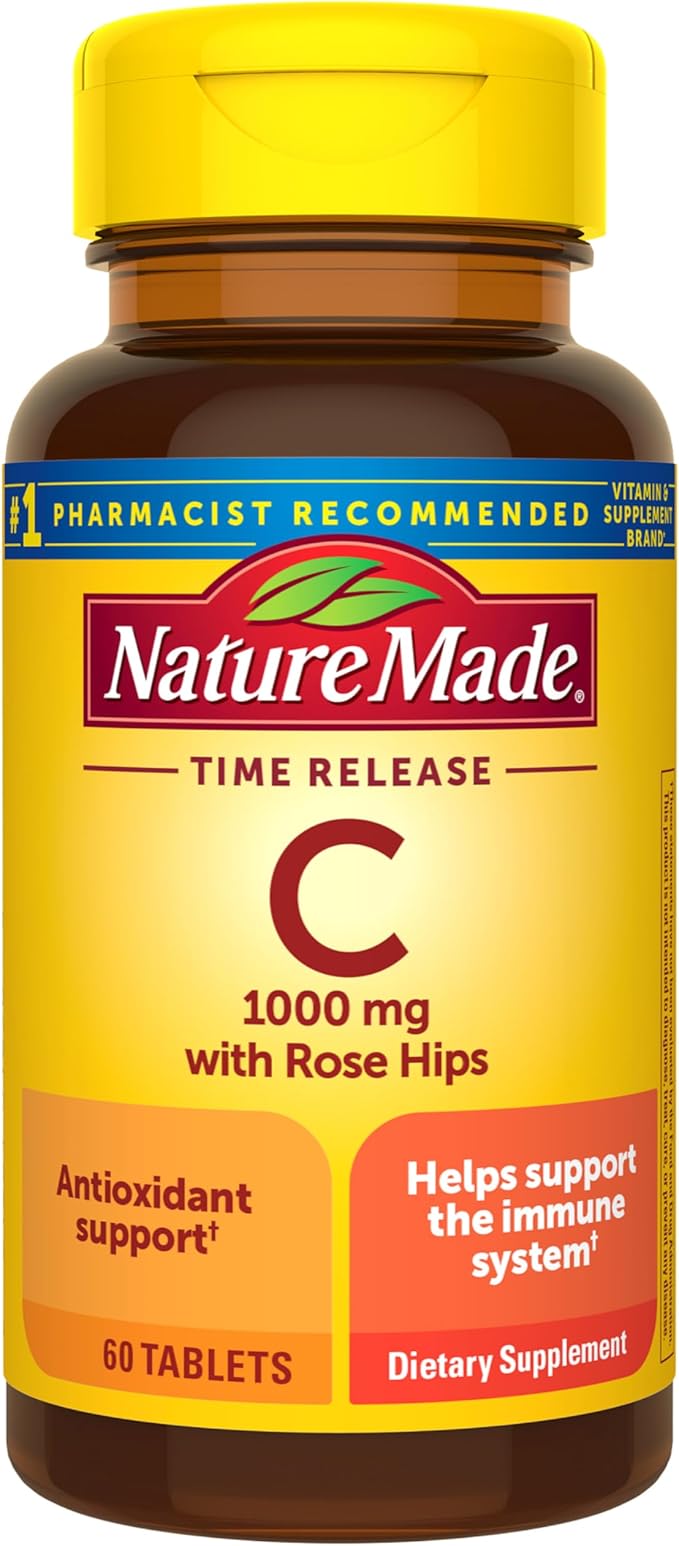 Nature Made Vitamin C 1000mg with Rose Hips, Dietary Vitamin C Supplement for Immune Support, 60 Time Release Tablets, 60 Day Supply